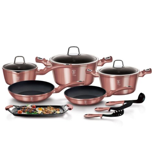 Juego de utensilios de cocina de inducción Berlinger Haus de 12 piezas, aluminio antiadherente sin PFOA, color rosa