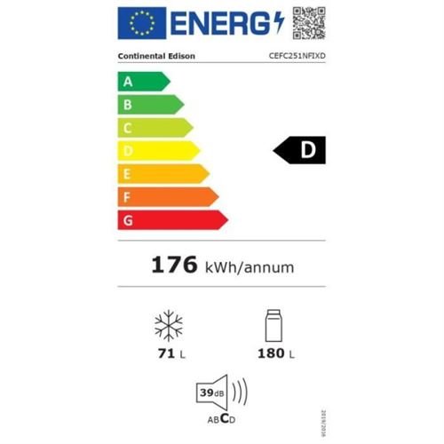 Refrigerador Congelador Inferior 251L CONTINENTAL EDISON Clase Total No Frost - Imagen de 2