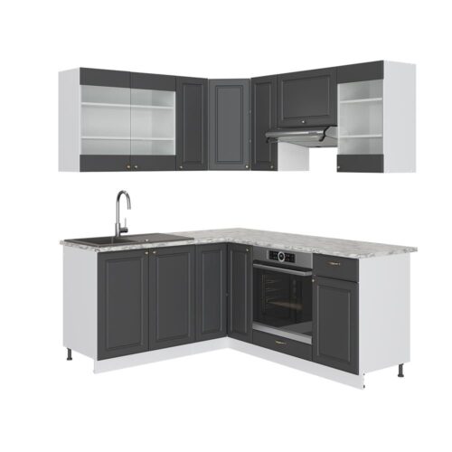 Cocina esquinera Vicco Fame-Line, antracita-dorado/blanco, 190 x 60 cm, mármol PT