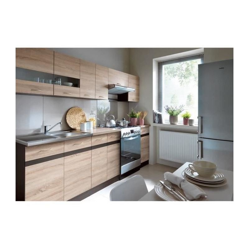 JUNONA Cocina completa con iluminación LED y encimera L 2m40 - Decoración roble Sonoma - Imagen de 2
